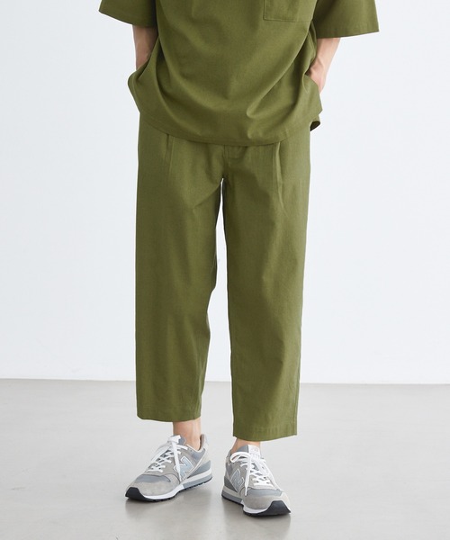 Loungewear tokyo（ラウンジウェアトウキョウ）の「【セットアップ】麻レーヨンリラックス オーバーサイズ1ポケット半袖Tシャツ＆ラウンジテーパードワイドイージーパンツ ワンマイルウェア（ルームウェア/パジャマ・メンズ・ブラック/ベージュ/ネイビー/カーキ/グレー系その他/キナリ・M/L/XL）」の9枚目の写真