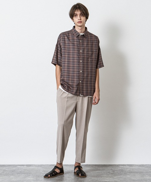 SLICK（スリック）の「レーヨンヴィンテージチェックドロップショルダーシャツ（シャツ/ブラウス・メンズ・ベージュ/ブラウン・1/2/3）」の8枚目の写真