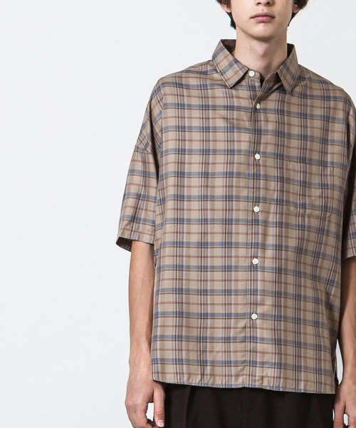 SLICK（スリック）の「レーヨンヴィンテージチェックドロップショルダーシャツ（シャツ/ブラウス・メンズ・ベージュ/ブラウン・1/2/3）」の13枚目の写真