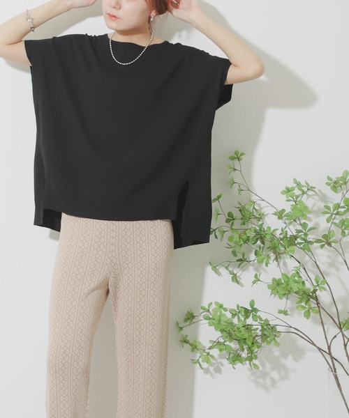 SENSE OF PLACE by URBAN RESEARCH（センスオブプレイスバイアーバンリサーチ）の「フレンチスリーブニットトップ（ニット/セーター・レディース・イエロー/オフホワイト/グレー/ブラウン/ブラック・ONE）」の3枚目の写真