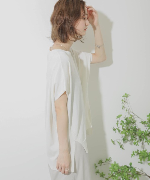 SENSE OF PLACE by URBAN RESEARCH（センスオブプレイスバイアーバンリサーチ）の「フレンチスリーブニットトップ（ニット/セーター・レディース・イエロー/オフホワイト/グレー/ブラウン/ブラック・ONE）」の6枚目の写真