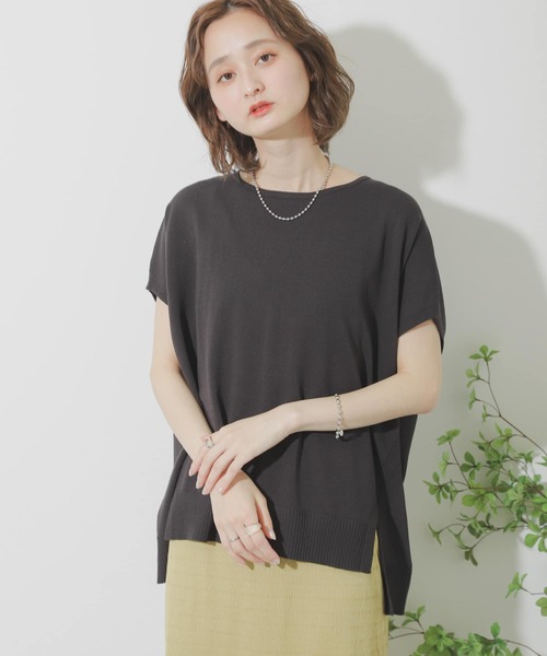 SENSE OF PLACE by URBAN RESEARCH（センスオブプレイスバイアーバンリサーチ）の「フレンチスリーブニットトップ（ニット/セーター・レディース・イエロー/オフホワイト/グレー/ブラウン/ブラック・ONE）」の17枚目の写真