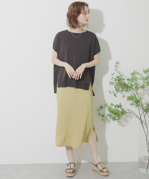 SENSE OF PLACE by URBAN RESEARCH（センスオブプレイスバイアーバンリサーチ）の「フレンチスリーブニットトップ（ニット/セーター・レディース・イエロー/オフホワイト/グレー/ブラウン/ブラック・ONE）」の18枚目の写真