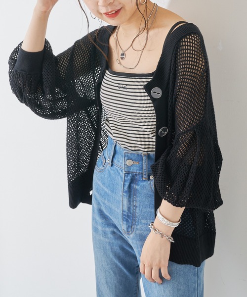 Chico（チコ）の「2wayクルーメッシュカーディガン（カーディガン/ボレロ・レディース・アイボリー/ブラック/ピンク/ライトベージュ・FREE）」の3枚目の写真