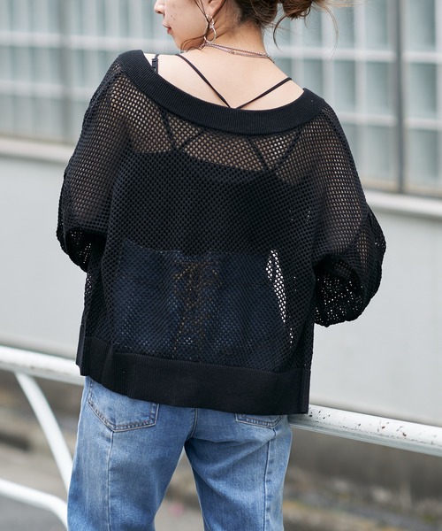 Chico（チコ）の「2wayクルーメッシュカーディガン（カーディガン/ボレロ・レディース・アイボリー/ブラック/ピンク/ライトベージュ・FREE）」の9枚目の写真