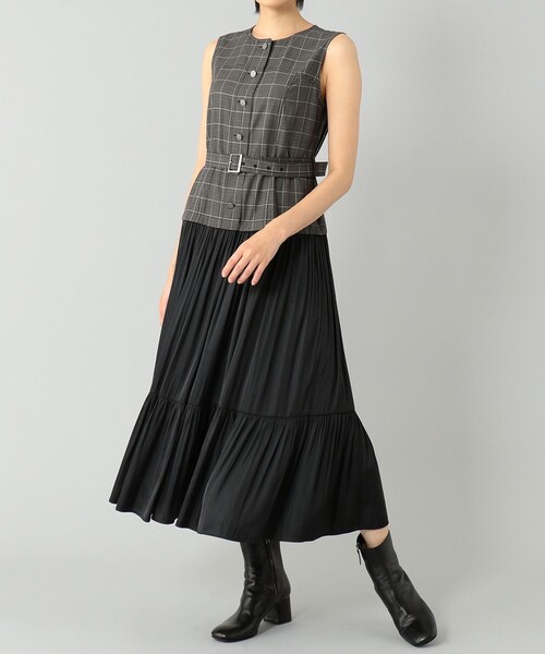 Diagram ダイアグラム ティアードチェック ワンピース 36 金ボタン