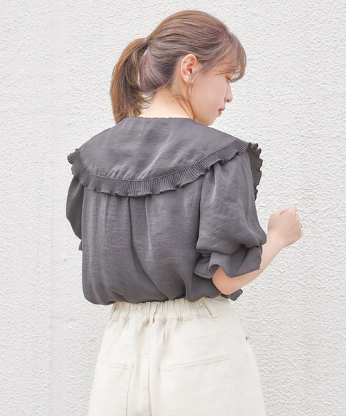 one after another NICE CLAUP（ワンアフターアナザーナイスクラップ）の「プリーツ衿ブラウス（シャツ/ブラウス・レディース・グレー/オフホワイト/モカ/スミクロ・FREE）」の17枚目の写真