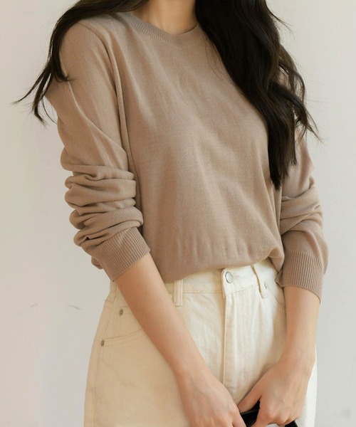 fd style（エフディ スタイル）の「【Chuzchuz】ベーシックラウンドニット（ニット/セーター・レディース・ブラック/ベージュ/オリーブ/ピンク/アイボリー/ブルー系その他・FREE）」の4枚目の写真