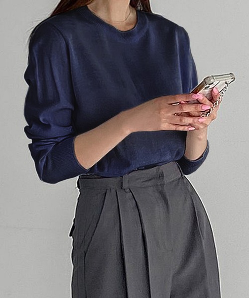 fd style（エフディ スタイル）の「【Chuzchuz】ベーシックラウンドニット（ニット/セーター・レディース・ブラック/ベージュ/オリーブ/ピンク/アイボリー/ブルー系その他・FREE）」の6枚目の写真