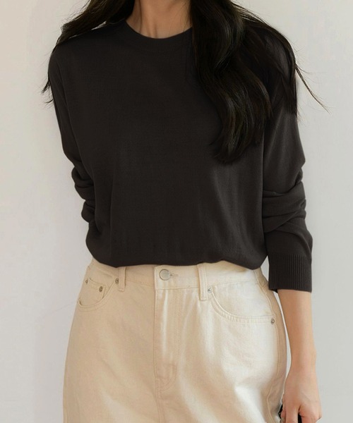 fd style（エフディ スタイル）の「【Chuzchuz】ベーシックラウンドニット（ニット/セーター・レディース・ブラック/ベージュ/オリーブ/ピンク/アイボリー/ブルー系その他・FREE）」の3枚目の写真