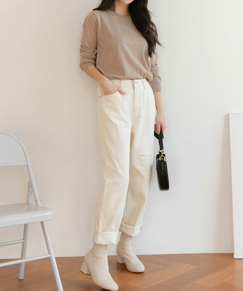 fd style（エフディ スタイル）の「【Chuzchuz】ベーシックラウンドニット（ニット/セーター・レディース・ブラック/ベージュ/オリーブ/ピンク/アイボリー/ブルー系その他・FREE）」の7枚目の写真