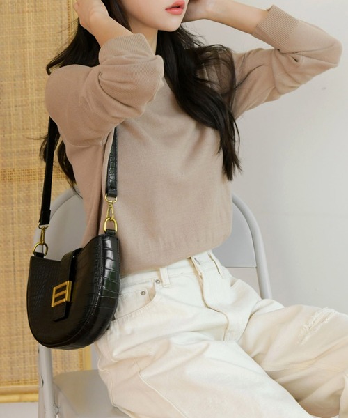 fd style（エフディ スタイル）の「【Chuzchuz】ベーシックラウンドニット（ニット/セーター・レディース・ブラック/ベージュ/オリーブ/ピンク/アイボリー/ブルー系その他・FREE）」の8枚目の写真