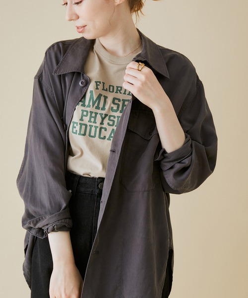 MADEMOISELLE ROPE'（マドモアゼル ロペ）の「<春まで使える>【セットアップ対応】フィブリルミリタリーシャツ（シャツ/ブラウス・レディース・スミクロ/カーキ・38）」の7枚目の写真