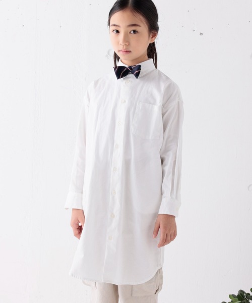 ARCH & LINE（アーチアンドライン）の「ボタンダウン ロングシャツ B/D LONG SHIRT（シャツワンピース・キッズ・ホワイト/ブラック/ストライプ・L/XL/M/S）」の2枚目の写真