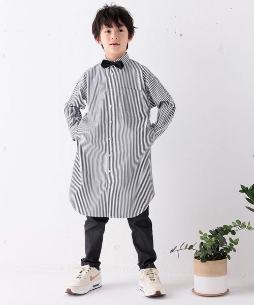 ARCH & LINE（アーチアンドライン）の「ボタンダウン ロングシャツ B/D LONG SHIRT（シャツワンピース・キッズ・ホワイト/ブラック/ストライプ・L/XL/M/S）」の10枚目の写真