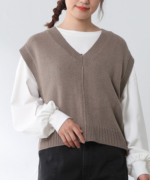 Honeys（ハニーズ）の「レースアップニットベスト（ベスト・レディース・ブラック/ピンク系その他/ベージュ/モカ・L/M/S）」の2枚目の写真