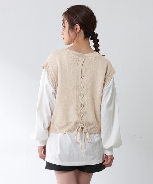 Honeys（ハニーズ）の「レースアップニットベスト（ベスト・レディース・ブラック/ピンク系その他/ベージュ/モカ・L/M/S）」の13枚目の写真