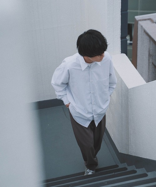 WYM LIDNM(ウィム バイ リドム)の「TENCEL STRIPE WIDE SHIRT(シャツ/ブラウス・メンズ・ホワイト/ブルー/ネイビー/ライトグレー・S/M/L)」の17枚目の写真