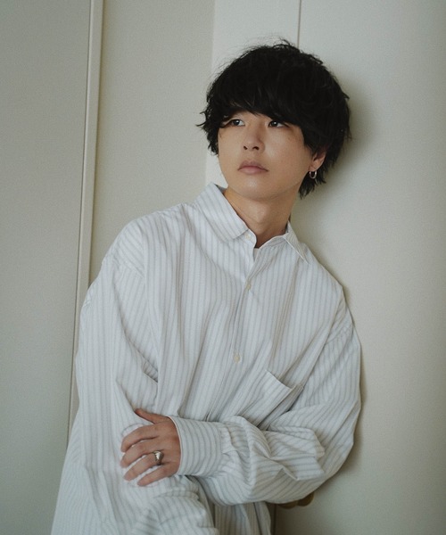 WYM LIDNM(ウィム バイ リドム)の「TENCEL STRIPE WIDE SHIRT(シャツ/ブラウス・メンズ・ホワイト/ブルー/ネイビー/ライトグレー・S/M/L)」の14枚目の写真