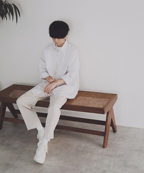 WYM LIDNM(ウィム バイ リドム)の「TENCEL STRIPE WIDE SHIRT(シャツ/ブラウス・メンズ・ホワイト/ブルー/ネイビー/ライトグレー・S/M/L)」の15枚目の写真