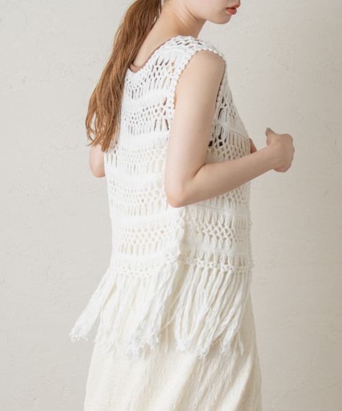 Kastane（カスタネ）の「マクラメ編みハンドベスト（ベスト・レディース・グリーン系その他/オフホワイト/ホワイト系その他・FREE）」の2枚目の写真