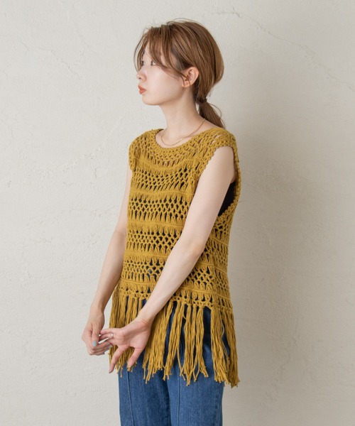 Kastane（カスタネ）の「マクラメ編みハンドベスト（ベスト・レディース・グリーン系その他/オフホワイト/ホワイト系その他・FREE）」の6枚目の写真