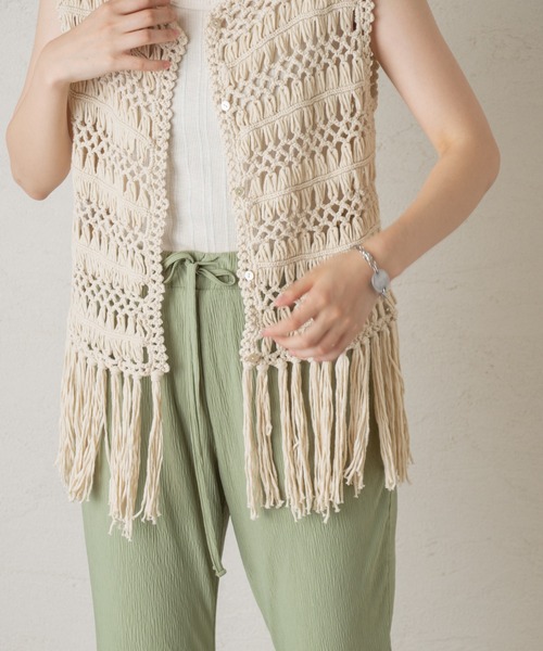 Kastane（カスタネ）の「マクラメ編みハンドベスト（ベスト・レディース・グリーン系その他/オフホワイト/ホワイト系その他・FREE）」の13枚目の写真