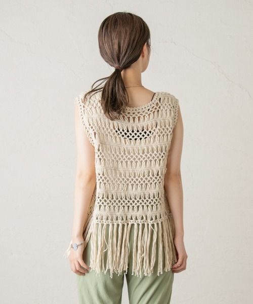 Kastane（カスタネ）の「マクラメ編みハンドベスト（ベスト・レディース・グリーン系その他/オフホワイト/ホワイト系その他・FREE）」の7枚目の写真