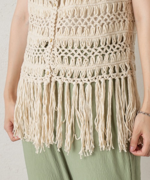 Kastane（カスタネ）の「マクラメ編みハンドベスト（ベスト・レディース・グリーン系その他/オフホワイト/ホワイト系その他・FREE）」の5枚目の写真