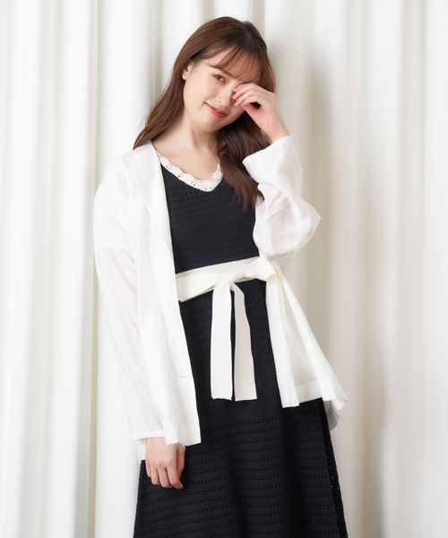 MIIA（ミーア）の「シアーシャツジャケット（テーラードジャケット・レディース・ブラック/パープル/オフホワイト・FREE）」の4枚目の写真