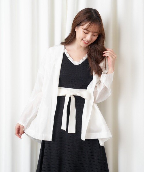 MIIA（ミーア）の「シアーシャツジャケット（テーラードジャケット・レディース・ブラック/パープル/オフホワイト・FREE）」の13枚目の写真