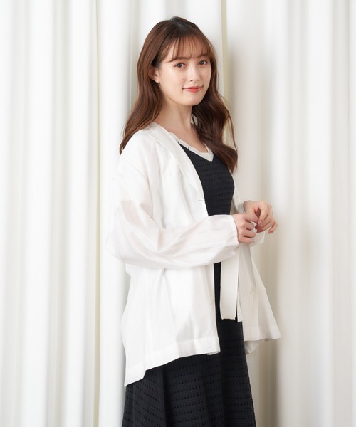 MIIA（ミーア）の「シアーシャツジャケット（テーラードジャケット・レディース・ブラック/パープル/オフホワイト・FREE）」の17枚目の写真