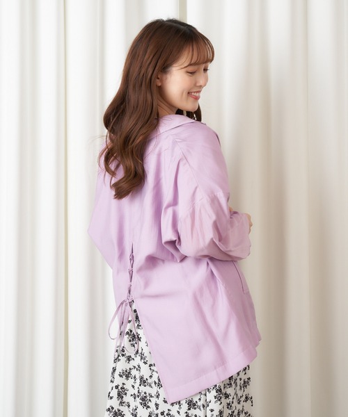 MIIA（ミーア）の「シアーシャツジャケット（テーラードジャケット・レディース・ブラック/パープル/オフホワイト・FREE）」の7枚目の写真