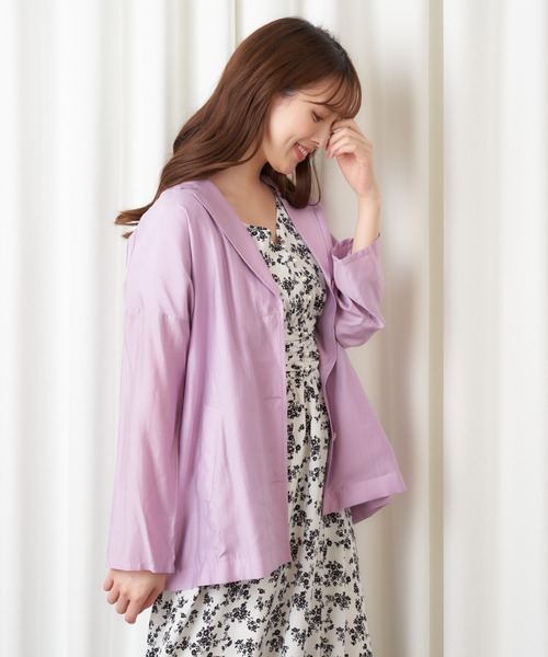 MIIA（ミーア）の「シアーシャツジャケット（テーラードジャケット・レディース・ブラック/パープル/オフホワイト・FREE）」の15枚目の写真