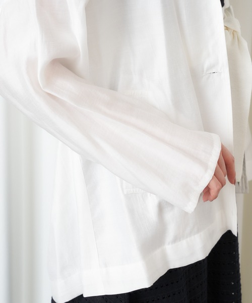 MIIA（ミーア）の「シアーシャツジャケット（テーラードジャケット・レディース・ブラック/パープル/オフホワイト・FREE）」の12枚目の写真