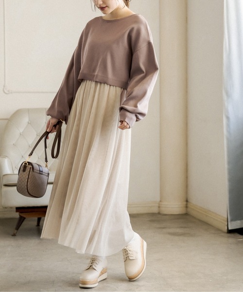 OLIVE des OLIVE（オリーブデオリーブ）の「ニット×チュールキャミset/キャミワンピース（ワンピース・レディース・ブラウン/ライトグレー/ミント/ピンク・FREE）」の19枚目の写真