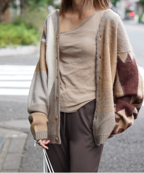 トップス TOWNCRAFT SHAGGY JACQUARD CARDIGAN TOWNCRAFT / タウンクラフト SHAGGY JACQUARD CARDIGAN