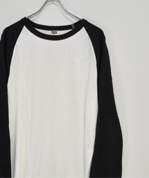 ツートンカラー ラグランスリーブ 袖リブ 裾ラウンド ロング Tシャツ