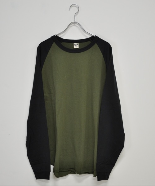 TRAP/U (トラップユー)の「ツートンカラー ラグランスリーブ 袖リブ 裾ラウンド ロング Tシャツ(Tシャツ/カットソー・メンズ・ベージュ/ホワイト/カーキ/ブラック/ダークオレンジ・L/M)」の10枚目の写真