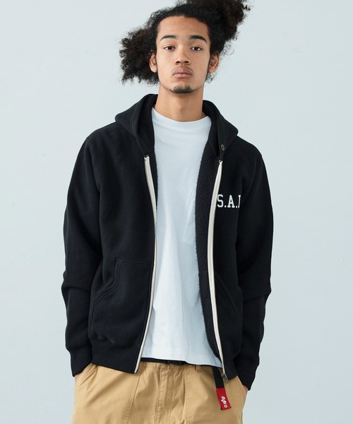 Alpha Industries（アルファインダストリーズ）の「ヴィンテージスウェットジップパーカー（パーカー・メンズ・ブラック/ヘザーグレー/ネイビー・MEDIUM/LARGE/X-LARGE）」の4枚目の写真