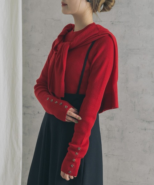 URBAN RESEARCH ROSSO WOMEN（アーバンリサーチ　ロッソ）の「ウォッシャブルウール袖ボタンリブニット（ニット/セーター・レディース・ベージュ/ブラック/レッド・FREE）」の6枚目の写真