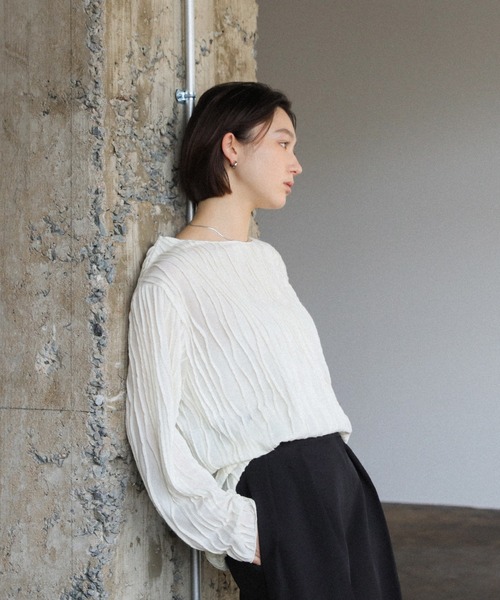 select MOCA(セレクトモカ)の「クリンクルシアーカットソー(Tシャツ/カットソー・レディース・ホワイト/ブラック/ベージュ・FREE)」の21枚目の写真