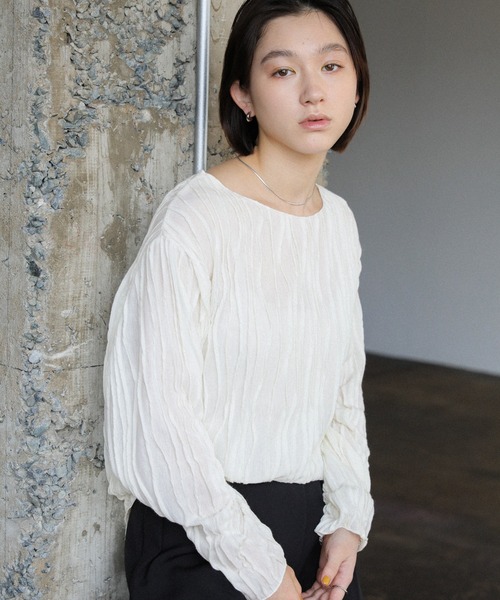 select MOCA(セレクトモカ)の「クリンクルシアーカットソー(Tシャツ/カットソー・レディース・ホワイト/ブラック/ベージュ・FREE)」の20枚目の写真