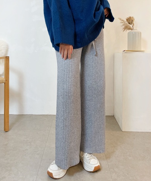 CEMONEMO（セモネモ）の「ウエストゴム リブニット パンツ（その他パンツ・レディース・アイボリー/ベージュ/グレー/ブラック・FREE）」の4枚目の写真