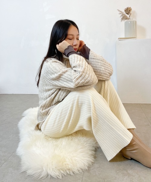 CEMONEMO（セモネモ）の「ウエストゴム リブニット パンツ（その他パンツ・レディース・アイボリー/ベージュ/グレー/ブラック・FREE）」の8枚目の写真