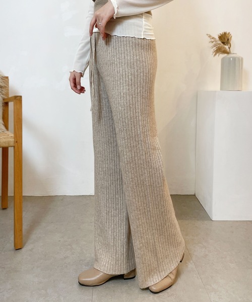 CEMONEMO（セモネモ）の「ウエストゴム リブニット パンツ（その他パンツ・レディース・アイボリー/ベージュ/グレー/ブラック・FREE）」の7枚目の写真