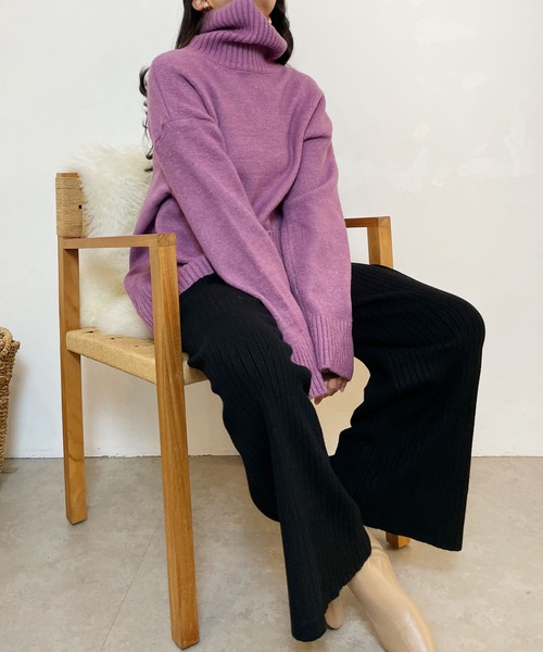 CEMONEMO（セモネモ）の「ウエストゴム リブニット パンツ（その他パンツ・レディース・アイボリー/ベージュ/グレー/ブラック・FREE）」の6枚目の写真