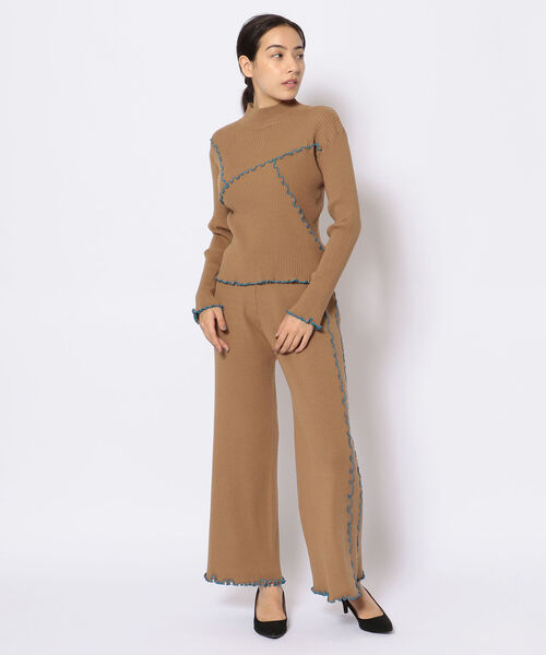 EACH.（イーチ）の「EACH(イーチ )　MELLOW STITCH RIB KNIT PT（その他パンツ・レディース・ベージュ/ブラック・FREE）」の3枚目の写真