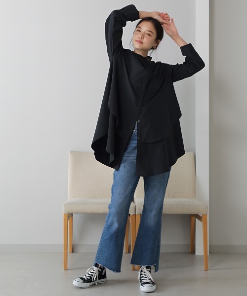 Bou Jeloud（ブージュルード）の「レイヤードシャツチュニック（シャツ/ブラウス・レディース・ブラック/オフホワイト/ライトカーキ・38）」の6枚目の写真