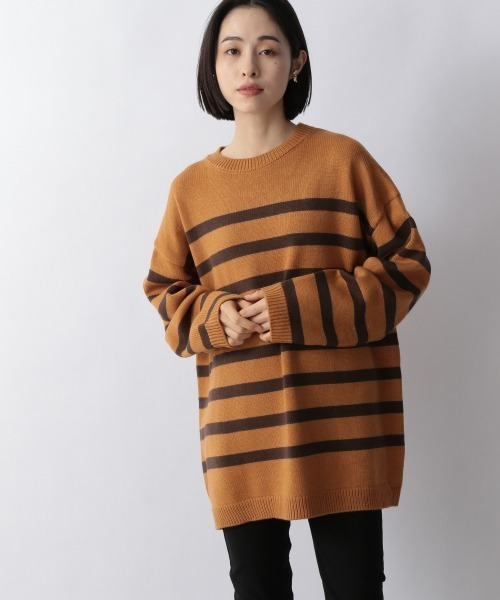 LOWRYS FARM（ローリーズファーム）の「ボーダーチュニックニットＬＳ　257066（ニット/セーター・レディース・オフホワイト/ブラック/オレンジ・FREE）」の8枚目の写真